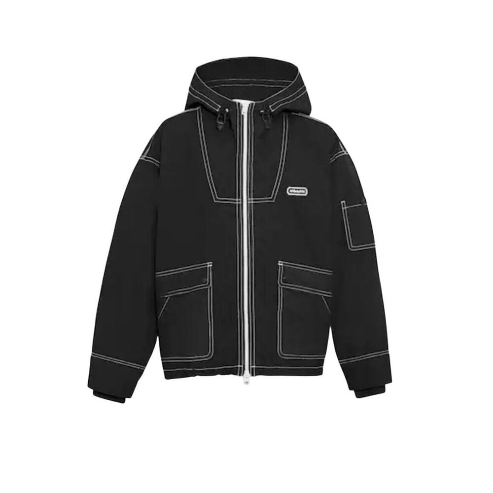 NEW COACH MEN'S MODERN BLACK HOODED WINDBREAKER JACKET XL OR XXL OUTERWEAR